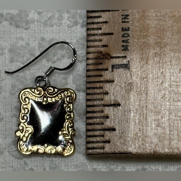 Earrings 925 Sterling Silver Pierced Drop Dangle Rectangle Delicate Ornate 3gm - Picture 5 of 5